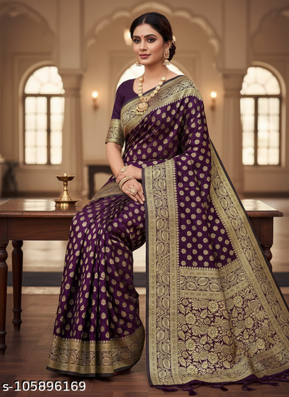 Elegant Purple Jacquard Woven Saree (6.3M) with Blouse Piece - Festive Wear