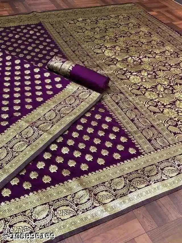 Elegant Purple Jacquard Woven Saree (6.3M) with Blouse Piece - Festive Wear