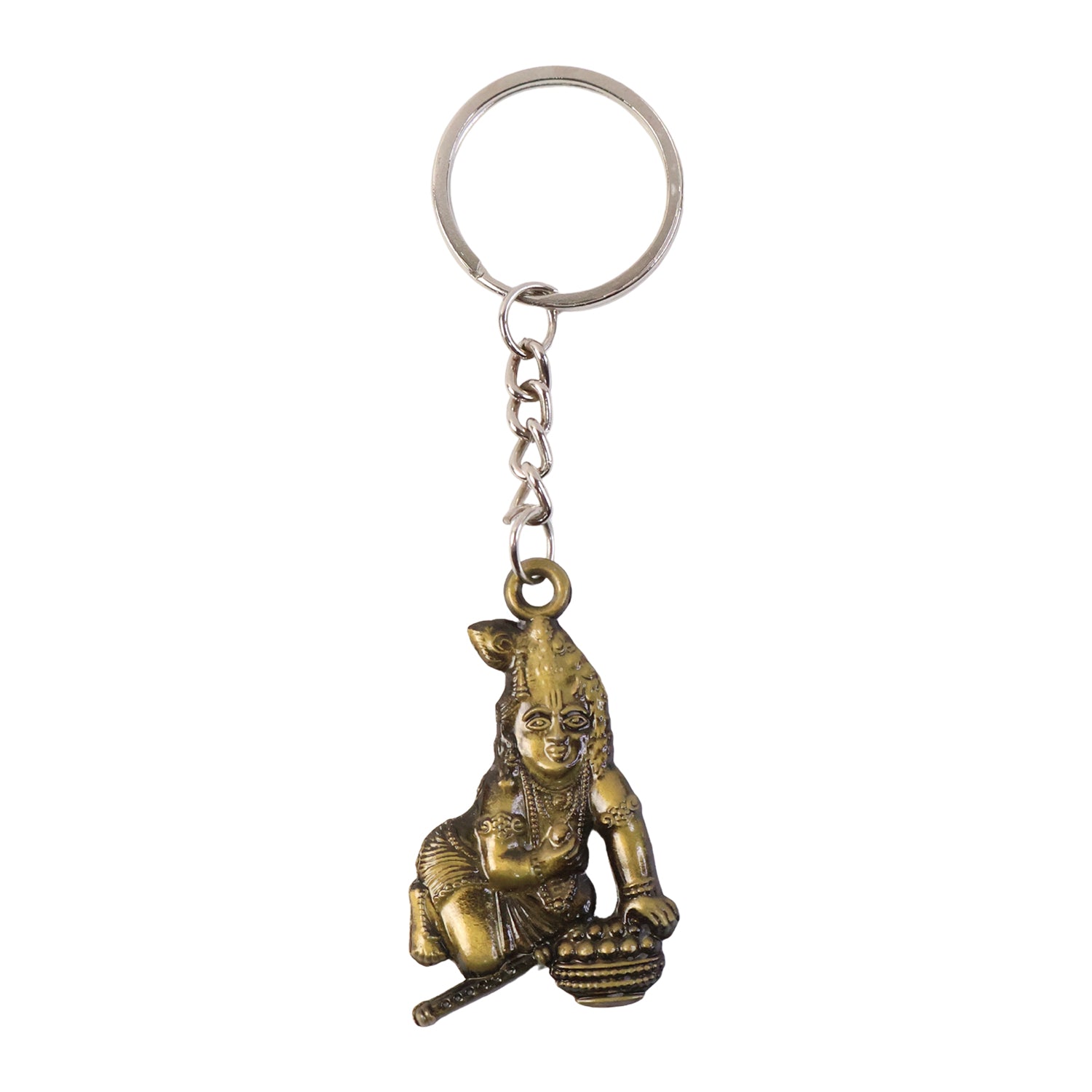 Premium Antique-gold Metal Bal Krishna Makhan Chor Keychain (1 Pc)