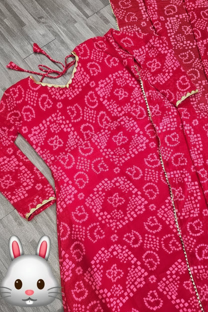 Red Bandhani Style Gown for Women - Traditional Ethnic Party Wear