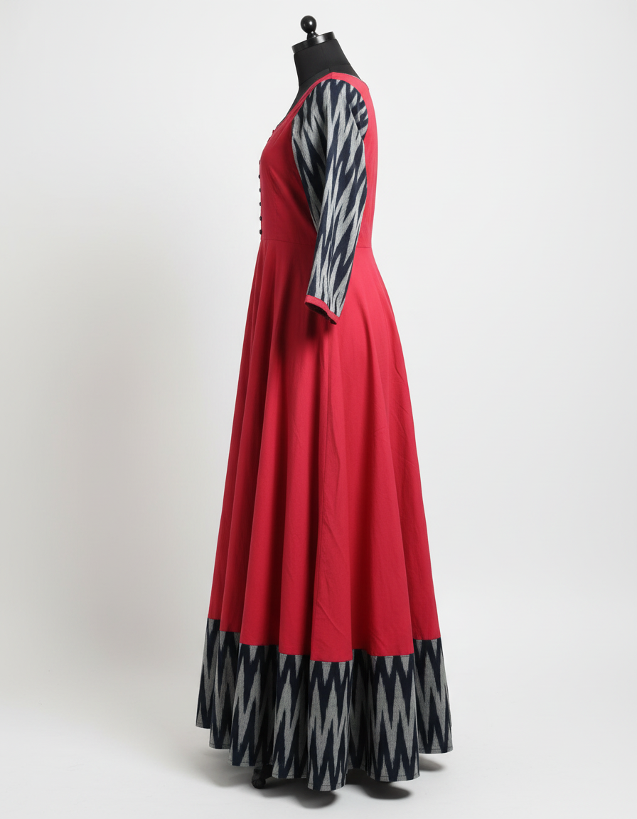 Women's Solid Cotton Gown - Traditional Red Ethnic Wear