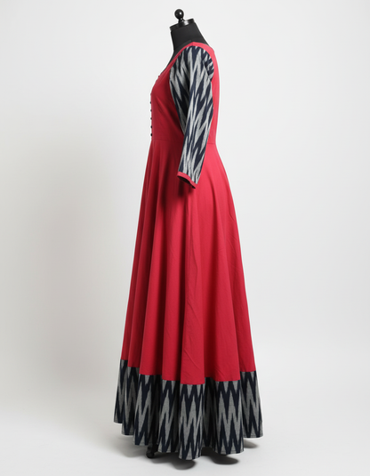 Women's Solid Cotton Gown - Traditional Red Ethnic Wear