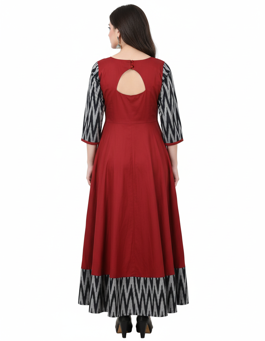 Women's Solid Cotton Gown - Traditional Red Ethnic Wear