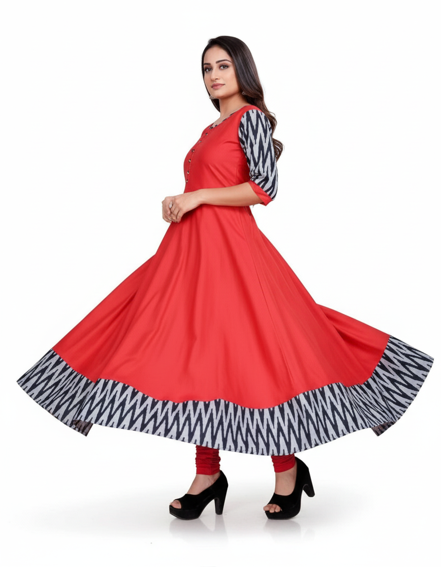 Women's Solid Cotton Gown - Traditional Red Ethnic Wear
