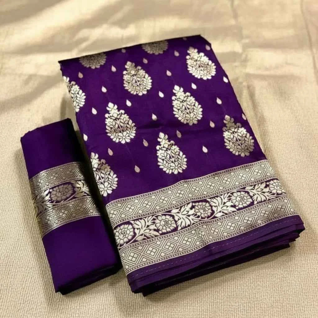 Women's Purple Jacquard Saree with Blouse - 6.3M Traditional Ethnic Wear