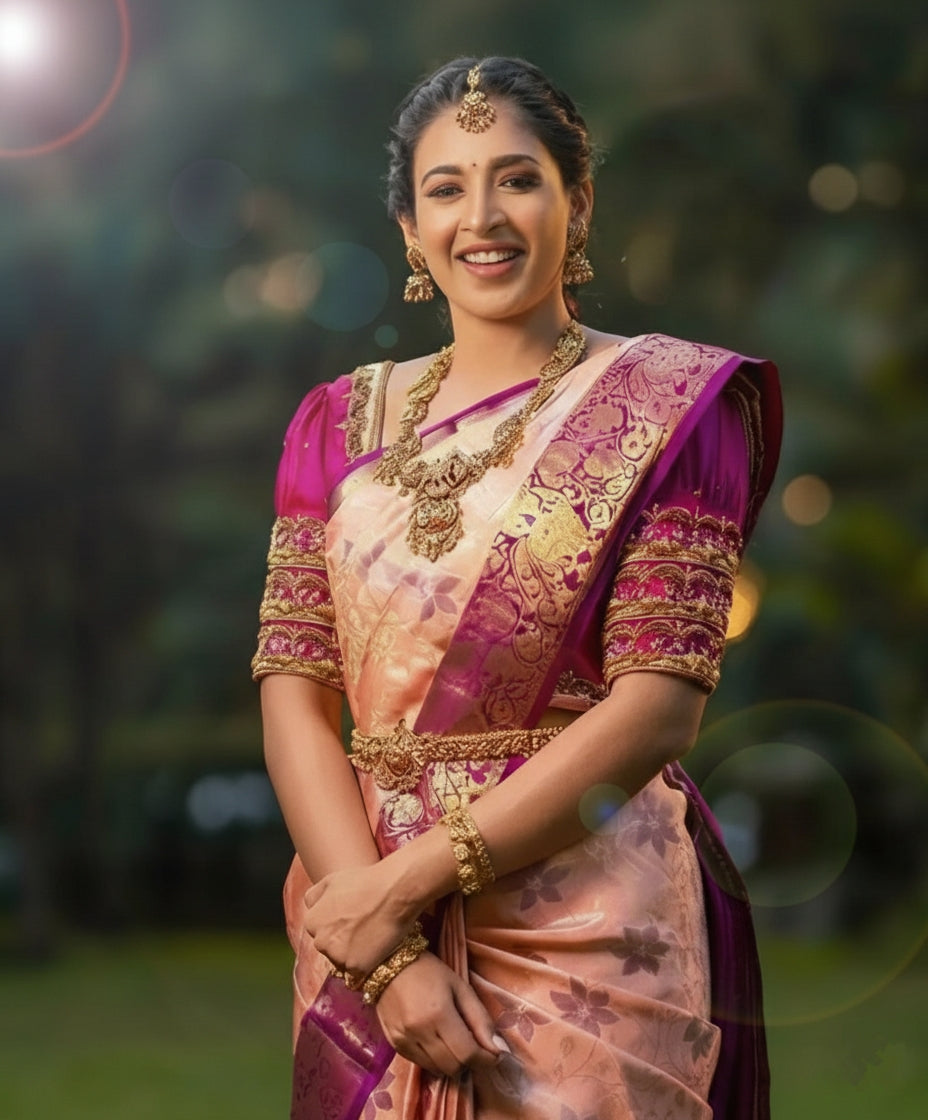 Pink Jacquard Saree for Women - Elegant 6.3m Traditional Wear