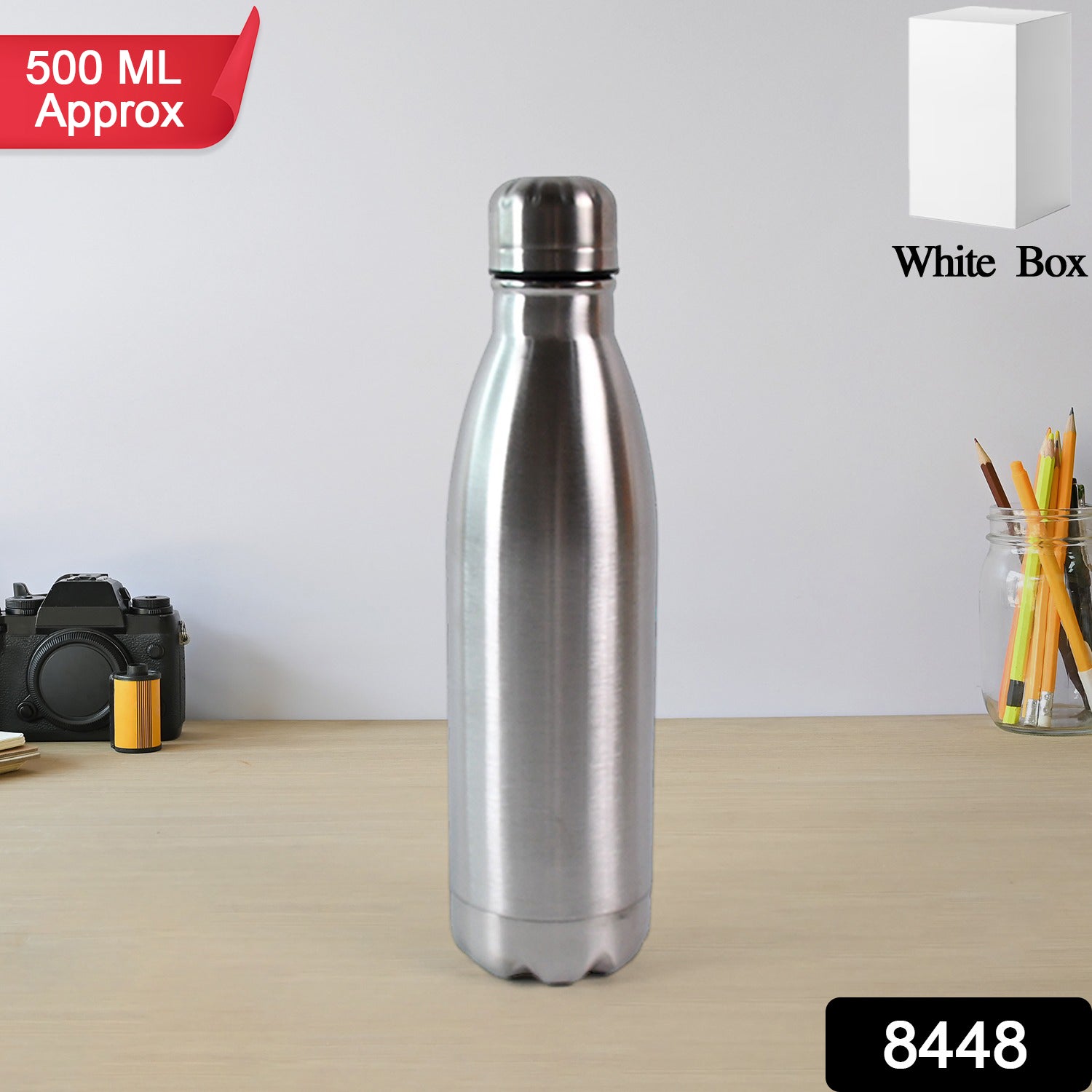 Silver Stainless Steel Water Bottle Approx 500 Ml (1 Pc)