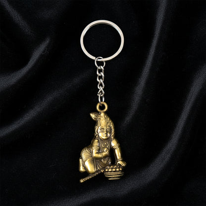Premium Antique-gold Metal Bal Krishna Makhan Chor Keychain (1 Pc)