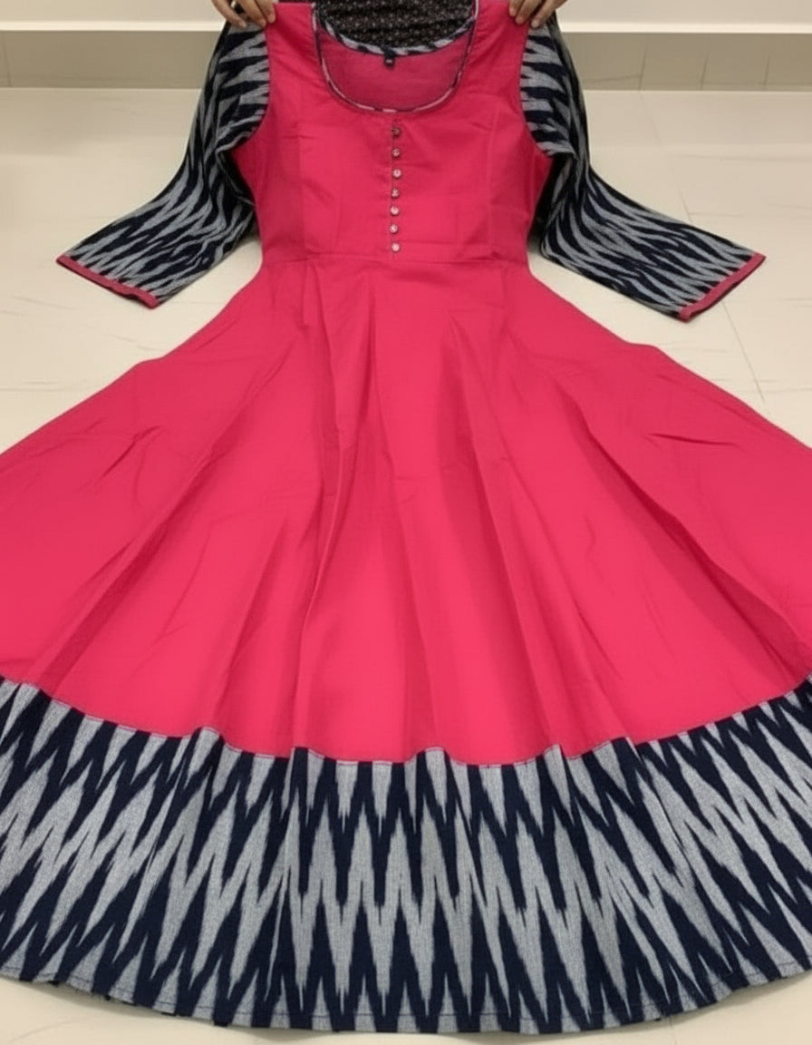 Women's Solid Cotton Gown - Traditional Red Ethnic Wear