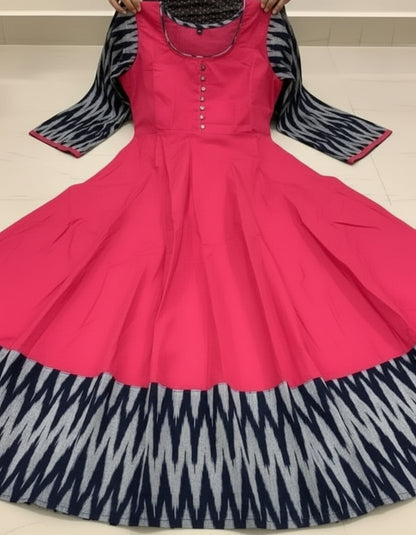 Women's Solid Cotton Gown - Traditional Red Ethnic Wear