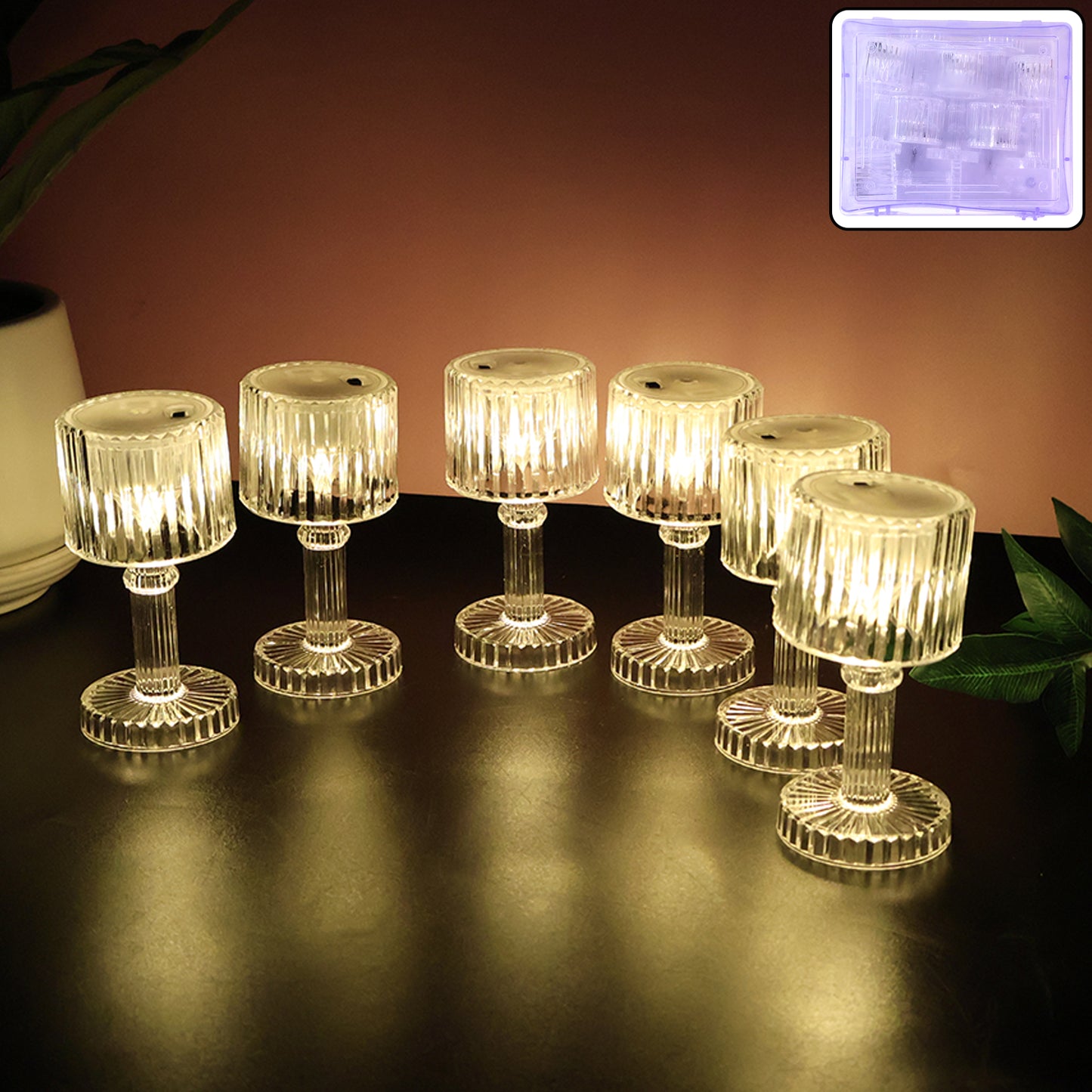 LED Crystal-Effect Table Lamps - Set of 6 Ambient Lighting Decor
