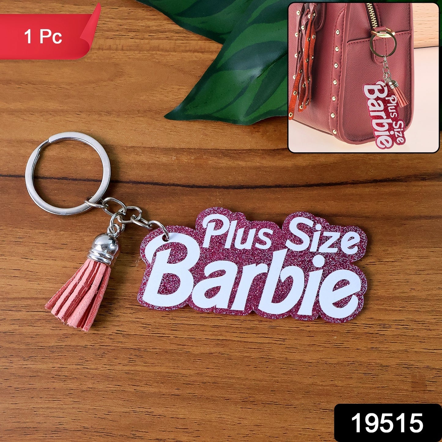 Text Keychain With Glitter Finish And Tassel Charm (1 Pc)