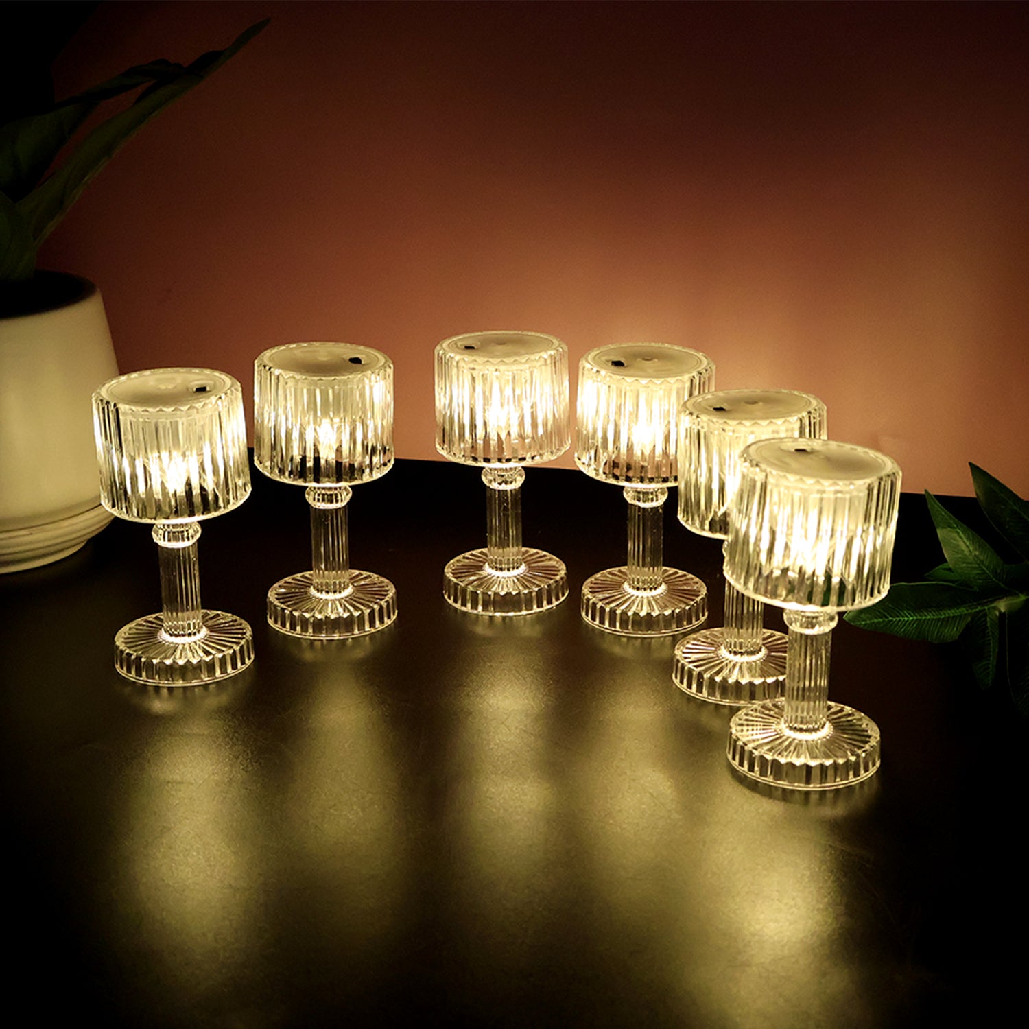 LED Crystal-Effect Table Lamps - Set of 6 Ambient Lighting Decor