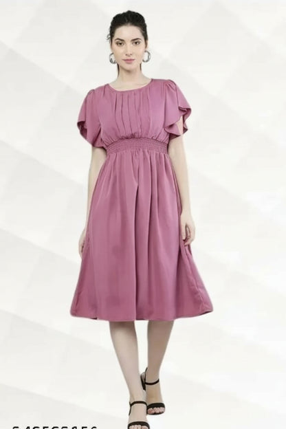 Women's Pink Viscose Rayon Fit and Flare Dress - Elegant Party Wear