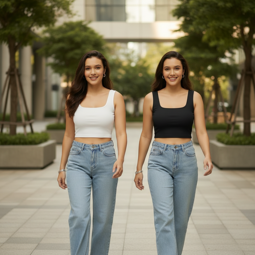 Women's Cotton Blend Solid Tops - White & Black Pack of 2 (Size S)