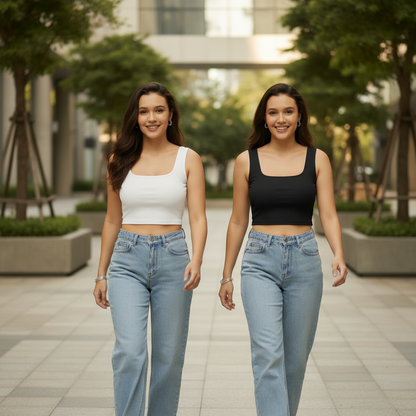 Women's Cotton Blend Solid Tops - White & Black Pack of 2 (Size S)