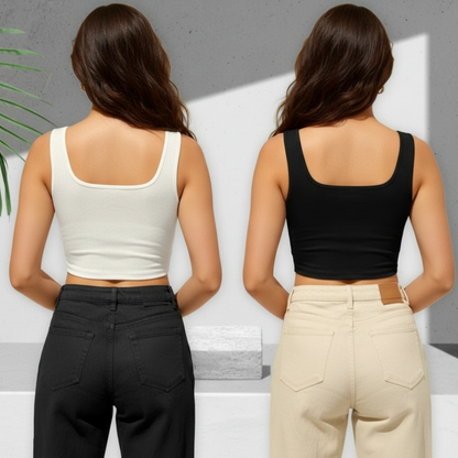 Women's Cotton Blend Solid Tops - White & Black Pack of 2 (Size S)