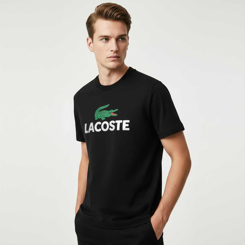 Men's Black T-Shirt with Bold Print Design - Trendy & Comfortable Fit