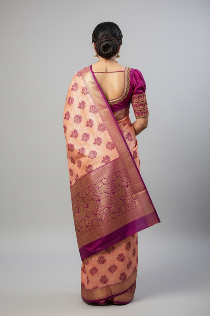 Pink Jacquard Saree for Women - Elegant 6.3m Traditional Wear