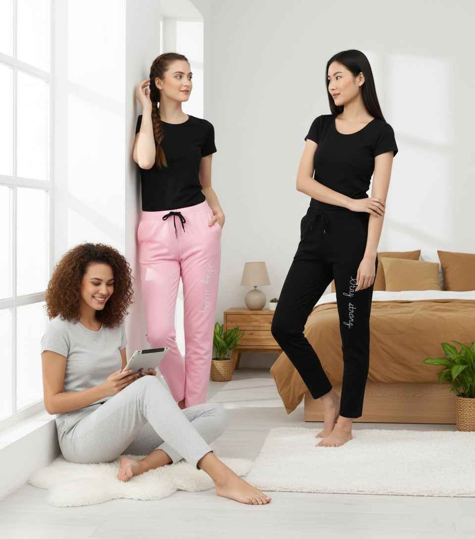 Women's Cotton Blend Straight Fit Trousers - Multicolor Pack of 3 (Size M)