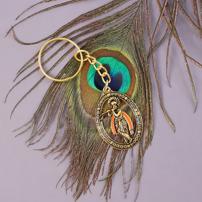 Metal Traditional Lord Krishna Keychain - Decorative Hindu God Keyring for Car, Bike & Keys