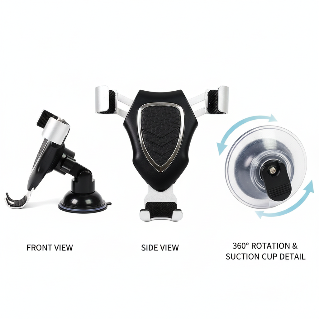 Universal Car Phone Mount - 360° Rotating Dashboard & Windshield Holder