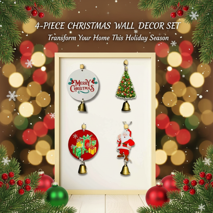 4-Piece Christmas Wall Hanging Decor Set - Festive Holiday Home Decoration | Santa, Snowman & Reindeer