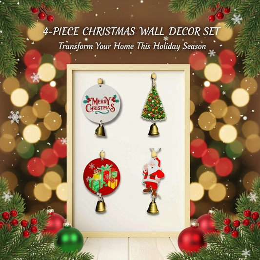 4-Piece Christmas Wall Hanging Decor Set - Festive Holiday Home Decoration | Santa, Snowman & Reindeer