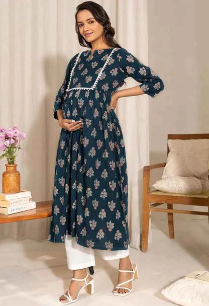 Floral Printed Notch Neck A-Line Maternity Kurta