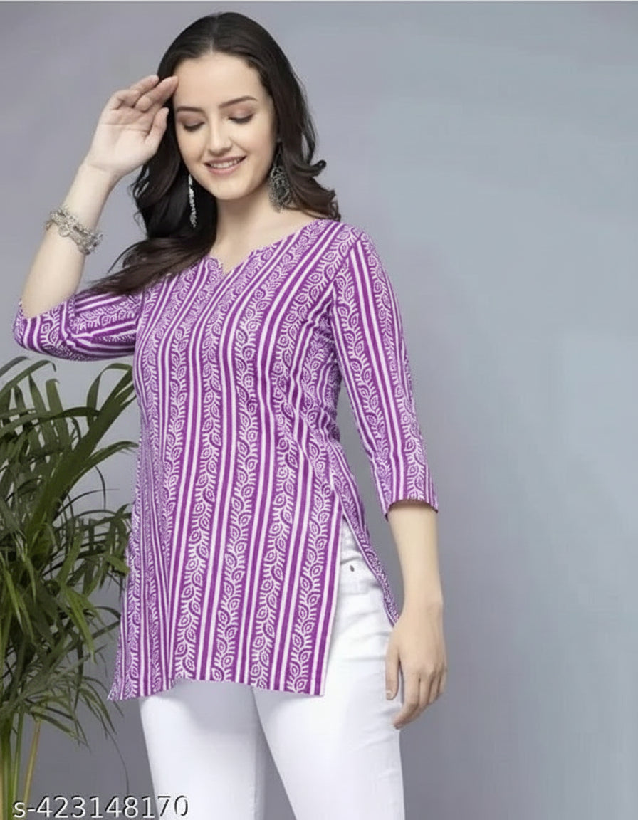 Women's Lavender Purple Rayon Short Kurti - Stylish Casual & Party Wear Top