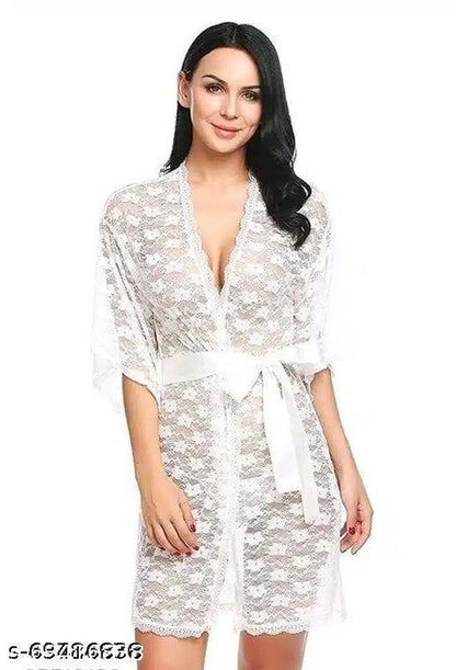 White Babydoll Lingerie for Women - Elegant Nightwear Set (Size L)