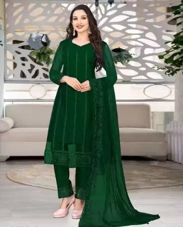 Elegant Women's Net Kurta Set with Dupatta and Bottomwear