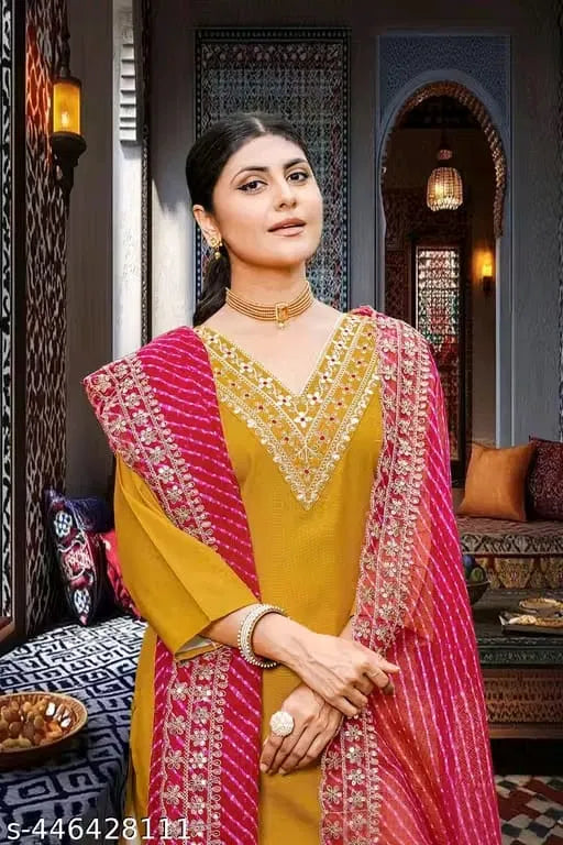 Women's Casual Straight Kurta Set with Pant & Dupatta - Trending Fashion Wear