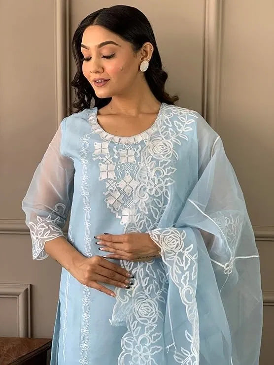 Graceful Women's Organza Kurta Set with Dupatta and Bottomwear