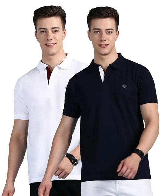 Polo Men's T-Shirts Pack of 2 - Premium Polyester Casual Wear (Blue)