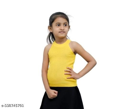 Girls Cotton Blend Solid Top - Yellow (1-10 Years)