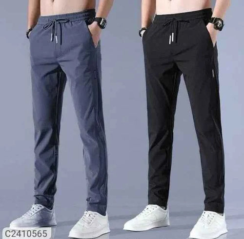 Men's High Stretch Skinny Lycra Pants - Pack of 2 (Black & Gray)