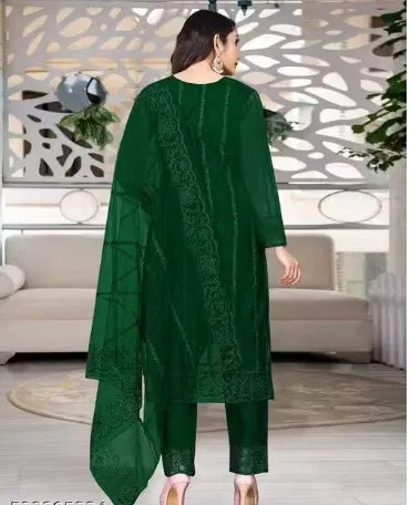 Elegant Women's Net Kurta Set with Dupatta and Bottomwear