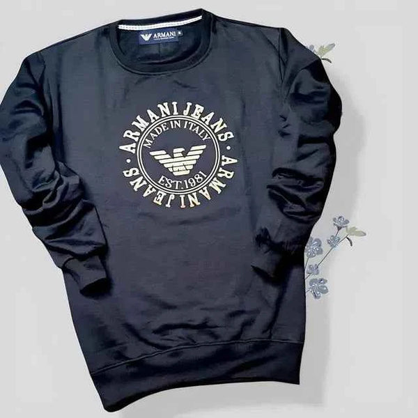 Men's Fleece Printed Full Sleeves Sweatshirt - Regular Fit Black