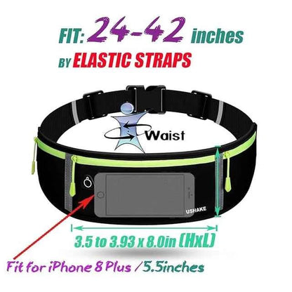 Slim Running Belt with 3 Pouches - Workout Fanny Pack for Men & Women (Black)
