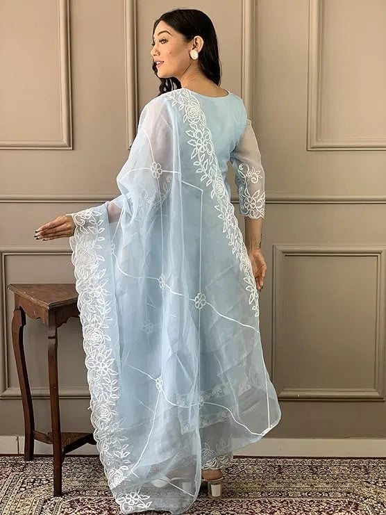 Graceful Women's Organza Kurta Set with Dupatta and Bottomwear