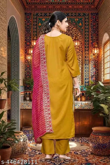 Women's Casual Straight Kurta Set with Pant & Dupatta - Trending Fashion Wear