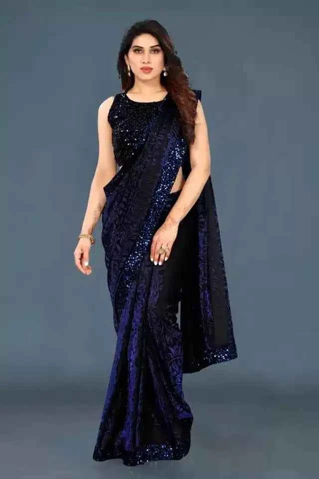 Women's Purple Lycra Sequin Saree - 6.3M Glamorous Party Wear