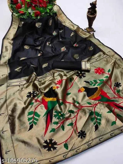 Women's Green Banarasi Silk Saree with Blouse - 6.3M Premium Traditional Set