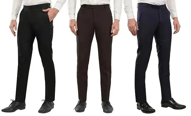 Men's Cotton Trousers - Comfortable Casual Pants (Pack of 3)