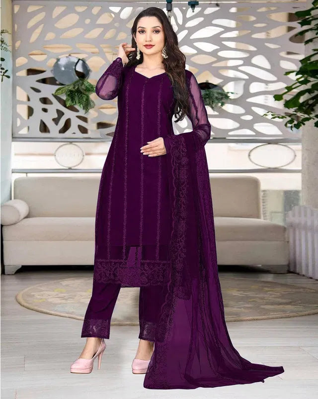 Women's Net Kurti Set with Dupatta & Bottomwear - Elegant Ethnic Wear