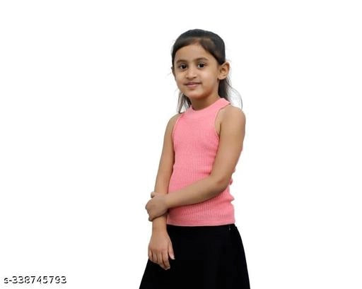Girls Cotton Blend Solid Top - Pink (2-10 Years)