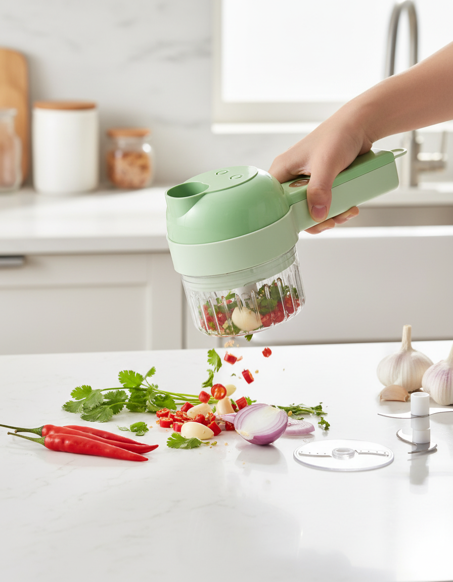 4-in-1 Wireless Electric Vegetable Cutter & Food Processor - Portable Garlic Chopper