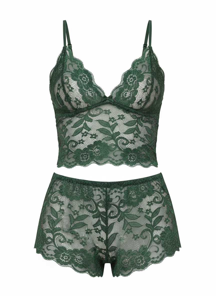 Women's Green Babydoll Lingerie Set - XS Size