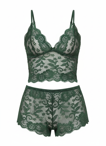 Women's Green Babydoll Lingerie Set - XS Size